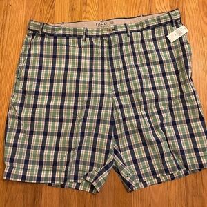 NWT IZOD Saltwater Men's Plaid Shorts in Green and Blue Size 40W